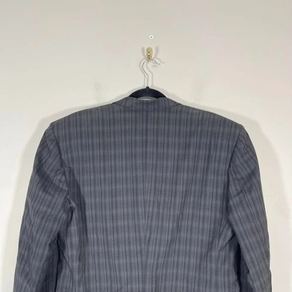 VTG Woodhouse Cloth‎ Mens Double Breasted Blazer Dark Gray Blue Plaid UK 90s 44R